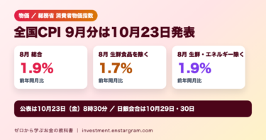 全国消費者物価指数（CPI）9月分は10月23日発表｜8月は総合1.9％・生鮮食品を除く総合1.7％上昇、日銀会合前の注目点