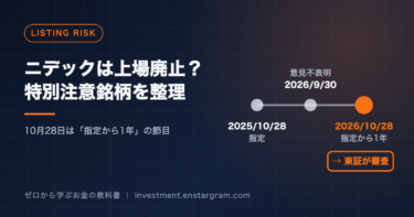 ニデックは上場廃止？特別注意銘柄を整理、10月28日は指定から1年の節目と書かれたアイキャッチ画像