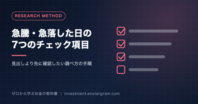 急騰・急落した日の7つのチェック項目と書かれたアイキャッチ画像