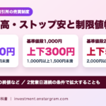 ストップ高・ストップ安とは？制限値幅は基準値段で決まる｜1,000円以上1,500円未満なら上下300円 早見表と計算例、拡大ルール