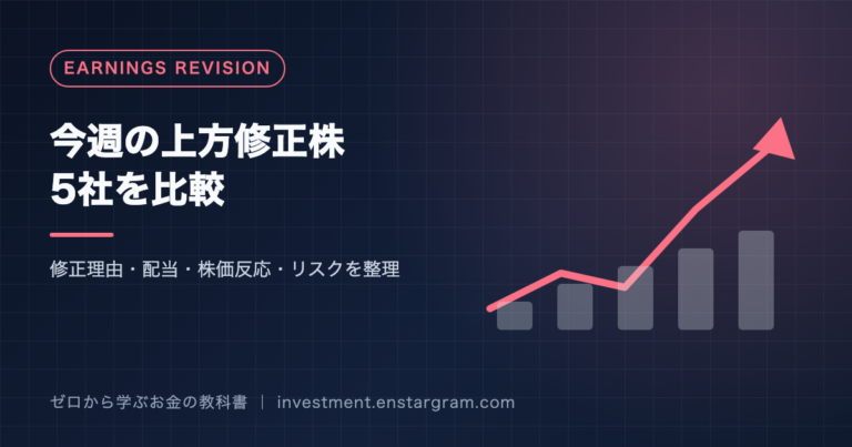 今週の上方修正株5社を比較と書かれたアイキャッチ画像