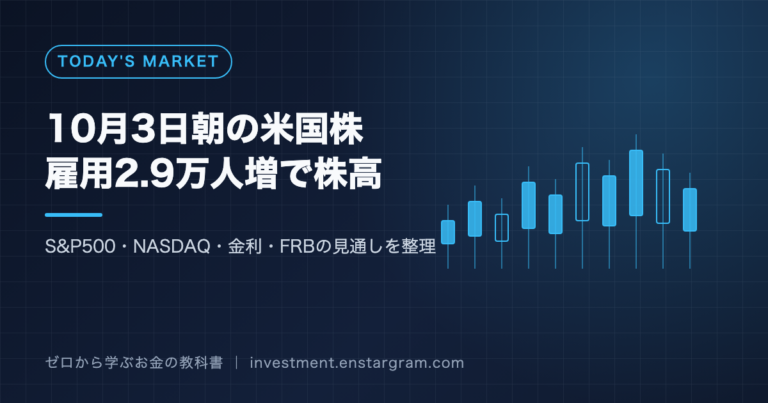 10月3日朝の米国株、雇用2.9万人増で株高と書かれたアイキャッチ画像